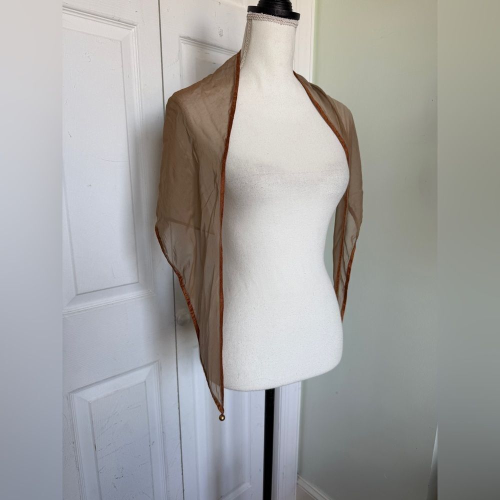 Y2K Triangular Silk Chocolate Brown Scarf with Metal Ball Weights